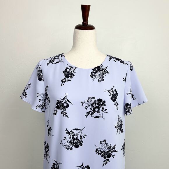 Ann Taylor Lavender Floral Ruffle Drop Waist Shift Dress - Picture 4 of 10